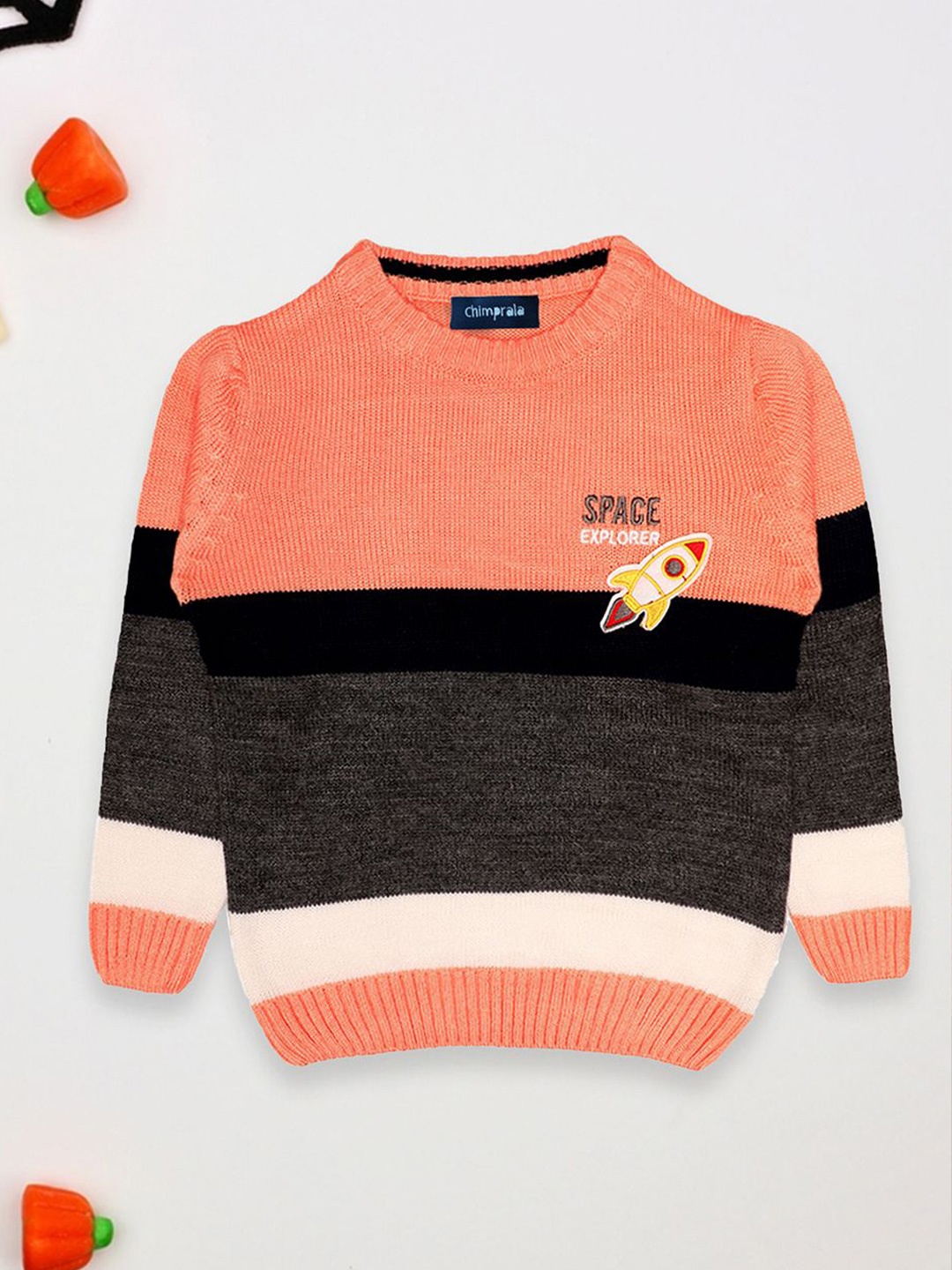 

CHKOKKO Boys Colourblocked Woollen Pullover, Orange