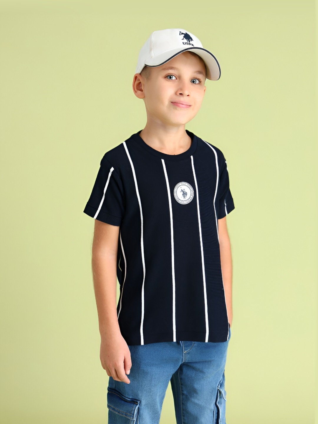 

U.S. Polo Assn. Kids Boys Striped Round Neck Cotton T-shirt, Navy blue