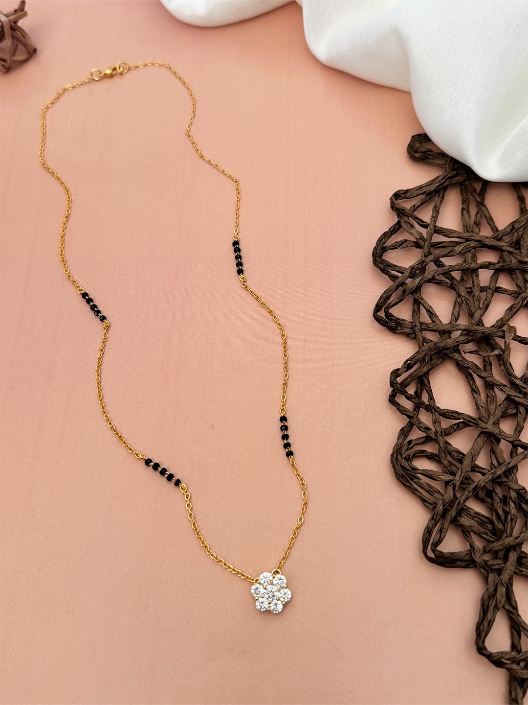 

ABDESIGNS Gold-Plated Artificial Stones and Beads Studded Mangalsutra