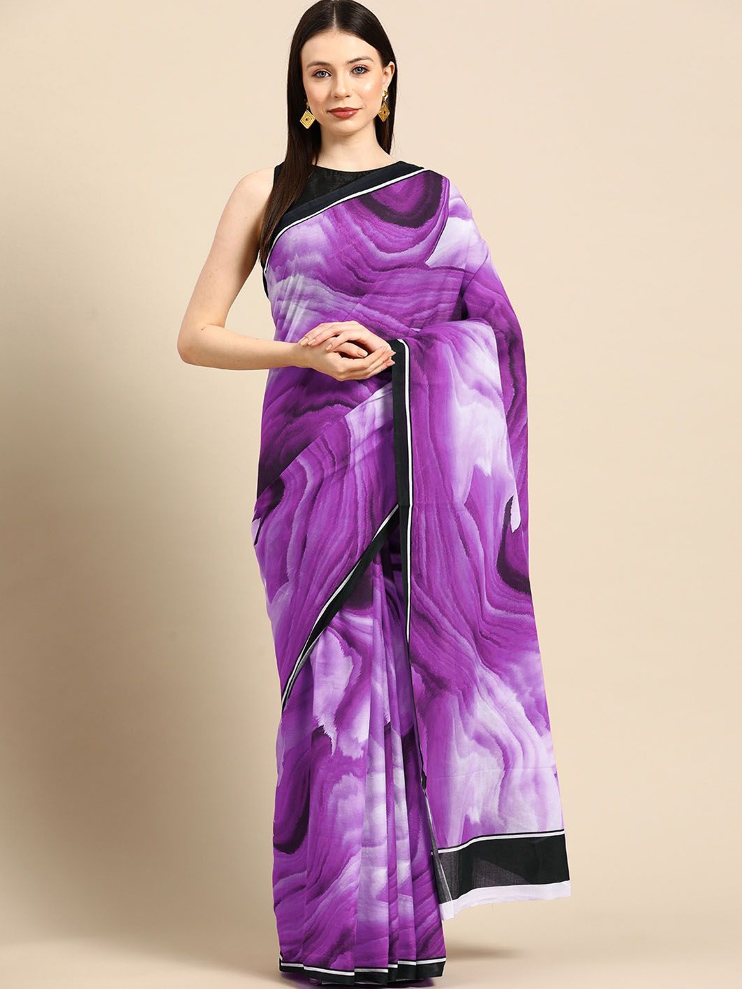 

BUTA BUTI Printed Abstract Pure Cotton Saree, Purple