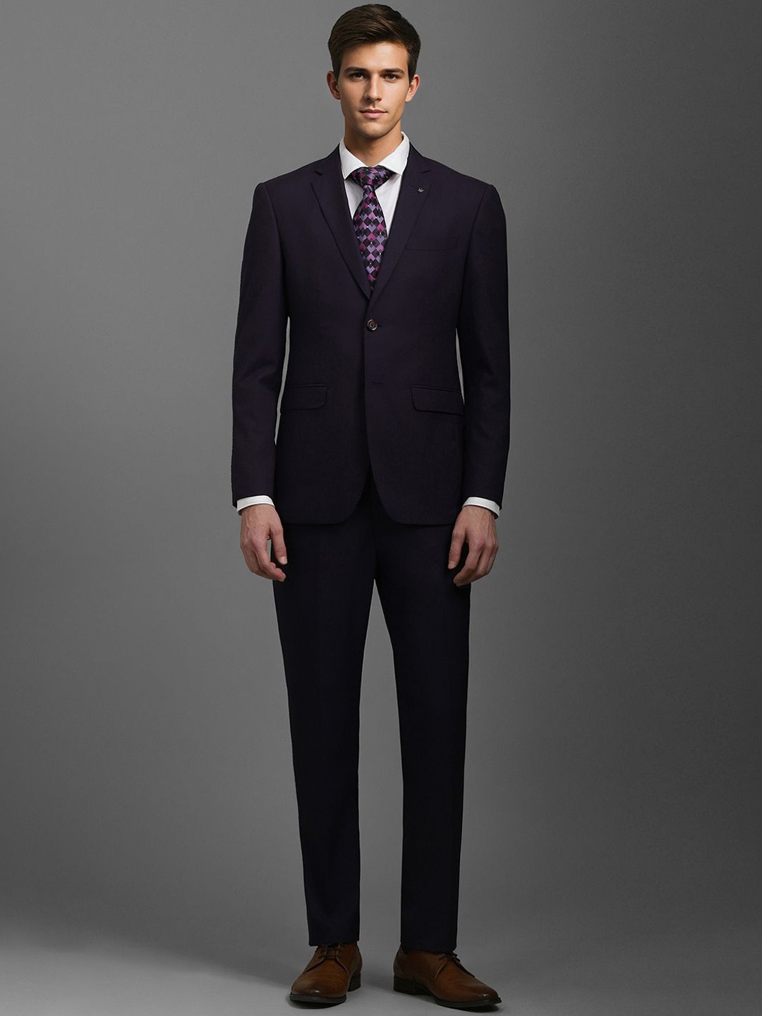 

Louis Philippe Self-Design Slim-Fit Single-Breasted Two-Piece Formal Suits, Purple