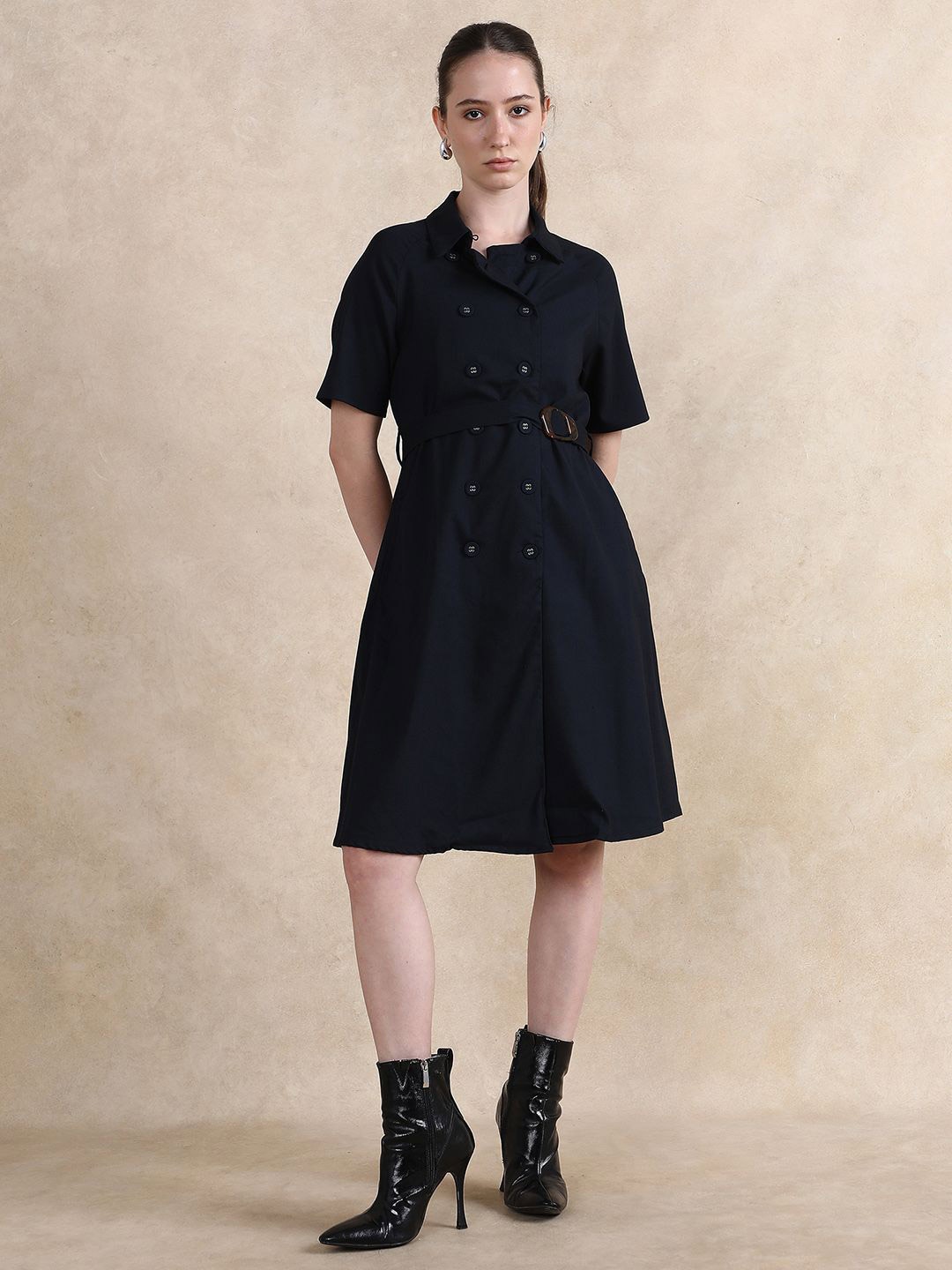 

RAREISM Women Solid A-Line Dress, Navy blue
