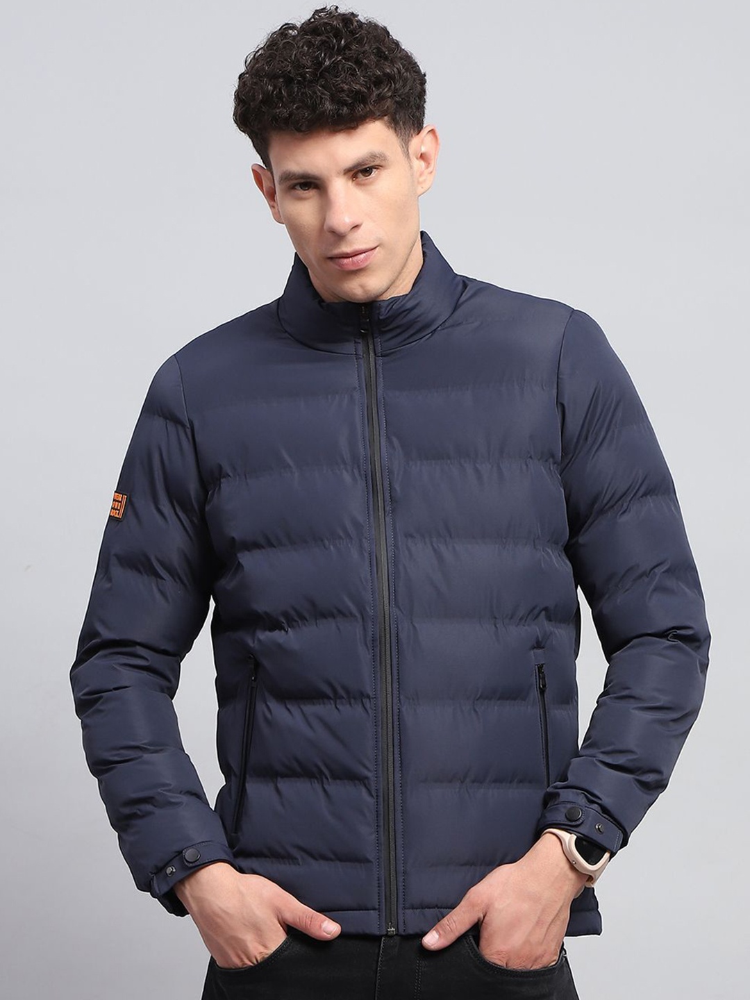 

rock.it Men Mock Collar Solid Casual Puffer Jacket, Navy blue