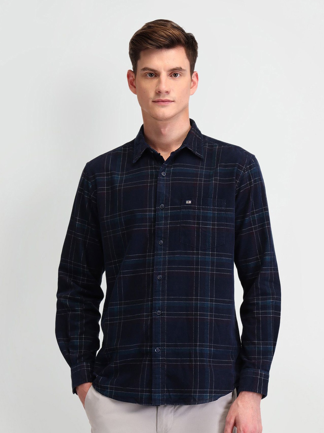 

Arrow Sport Men Manhattan Slim Fit Opaque Checked Casual Shirt, Navy blue