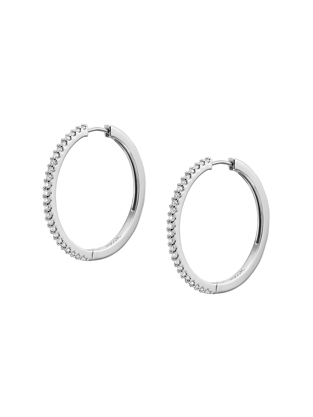 

Fossil Contemporary Stone Stud Hoop Earrings, Silver