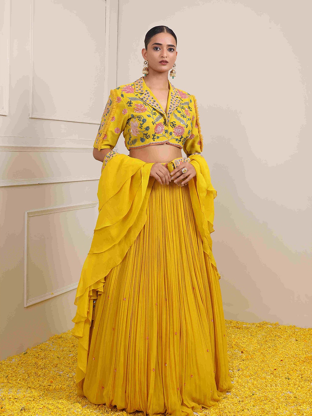 

MIKU KUMAR Embroidered Sequinned Made to Measure Lehenga & Blouse With Dupatta, Yellow