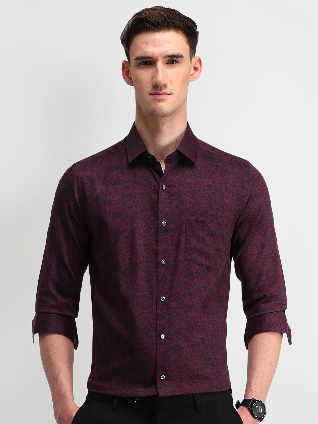 

Arrow Men Manhattan Spread Collar Floral Printed Cotton Slim Fit Casual Shirt, Burgundy