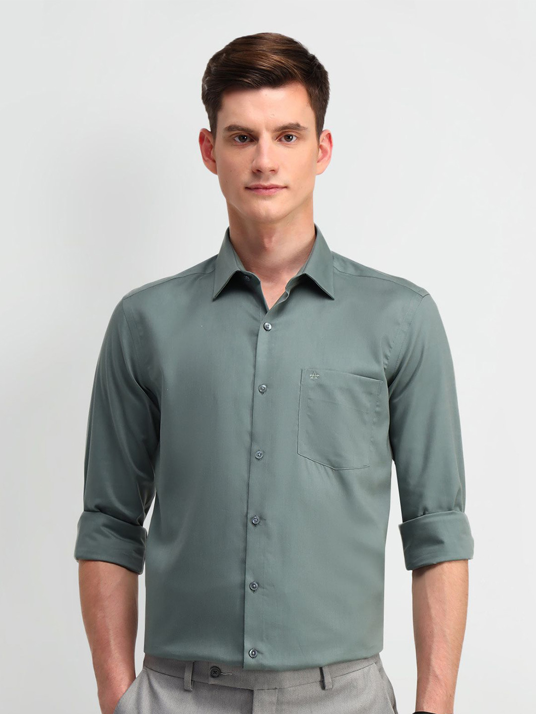 

Arrow Men Manhattan Spread Collar Solid Cotton Slim Fit Formal Shirt, Green