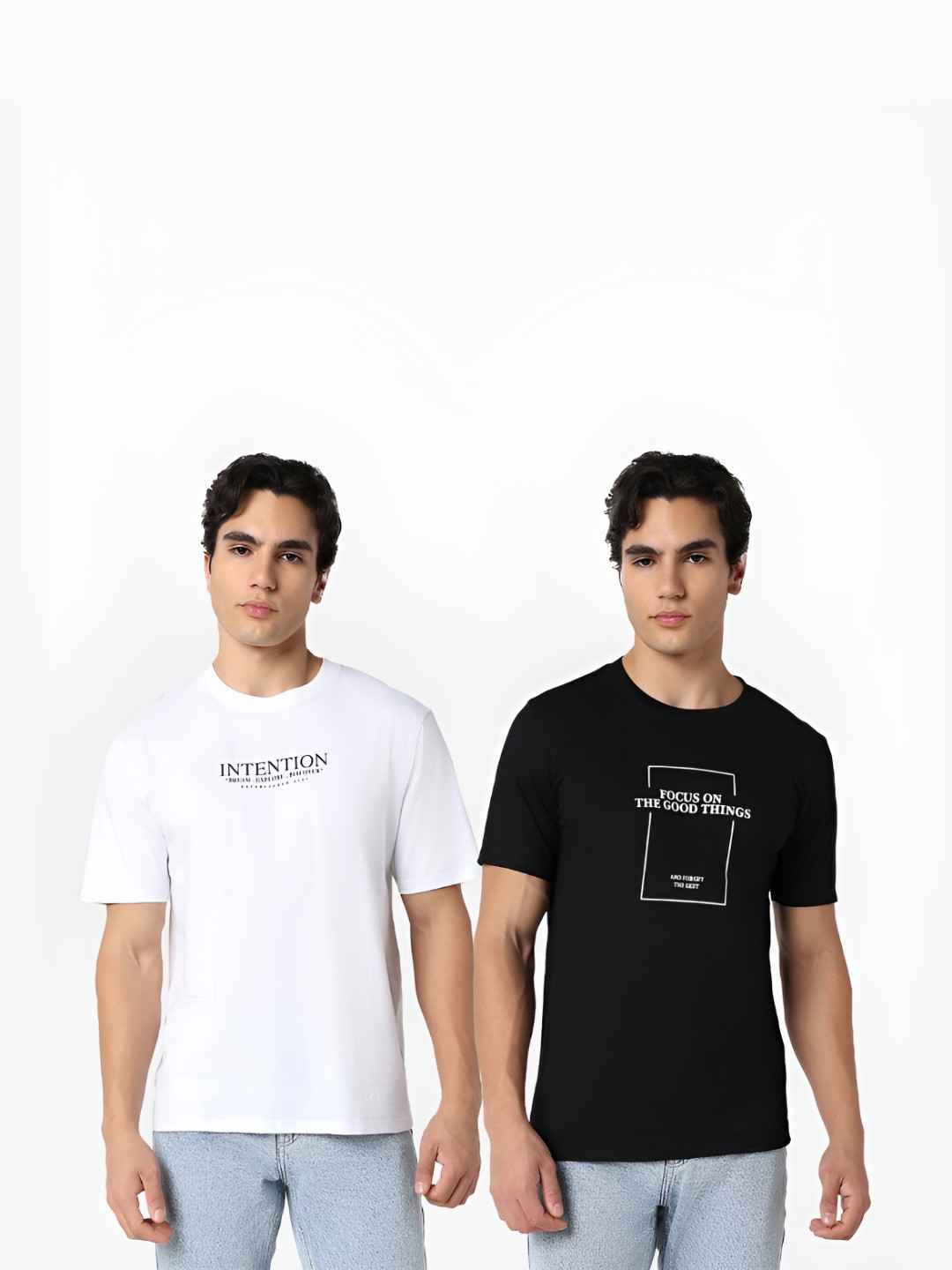 

R&B Men Pack Of 2 Typography Printed Round Neck Cotton T-shirts, White
