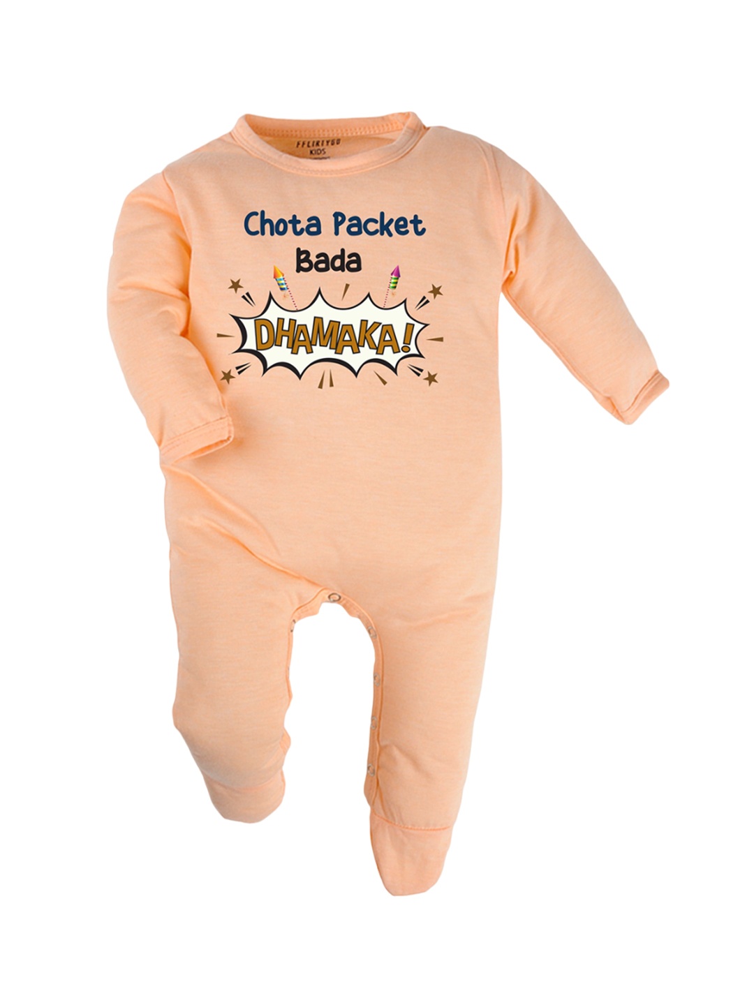 

FFLIRTYGO Kids Printed Cotton Sleepsuit, Peach