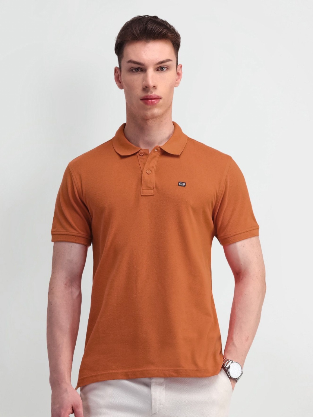 

Arrow Sport Men Brand Logo Polo Collar T-shirt, Rust