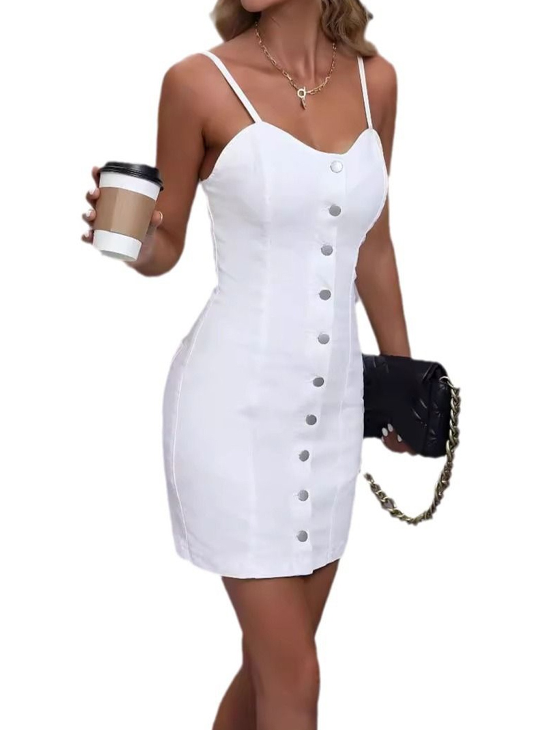 

StyleCast Tie-Up Neck Denim A-Line Dress, White