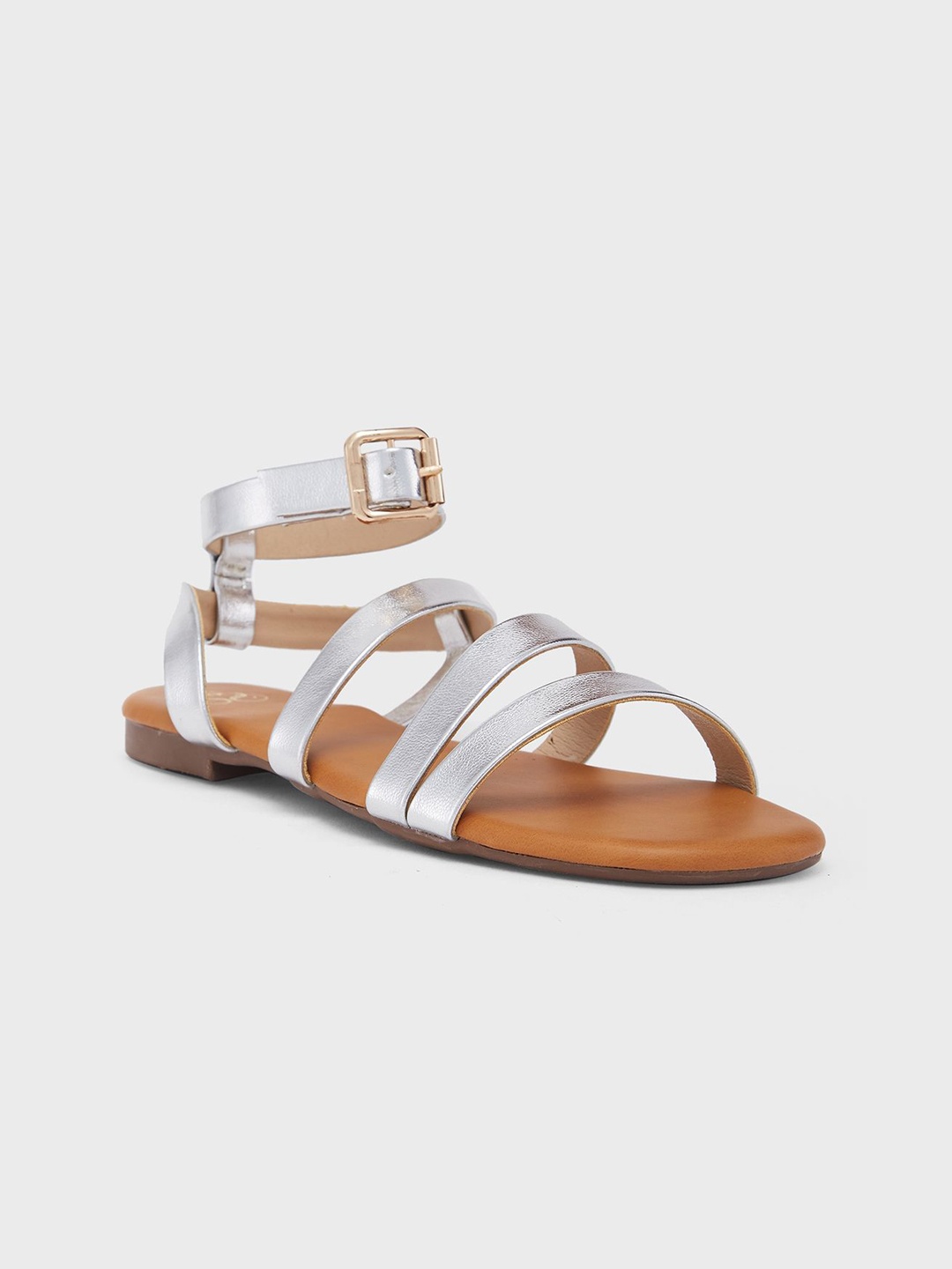 

Sole To Soul Women Gladiators with Buckles Flats, Silver