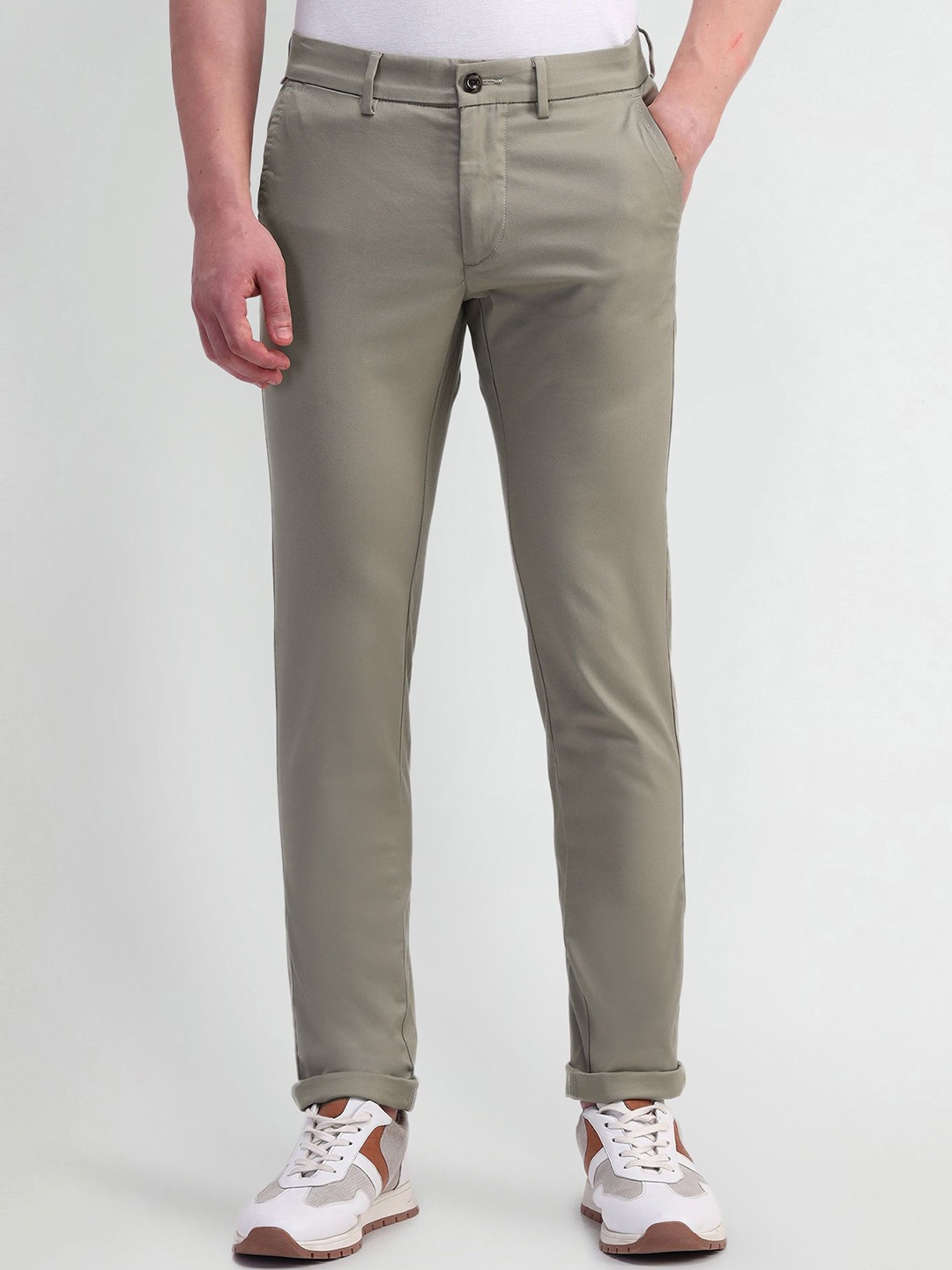 

Arrow Sport Men Textured Urban Slim Slim Fit Trousers, Khaki