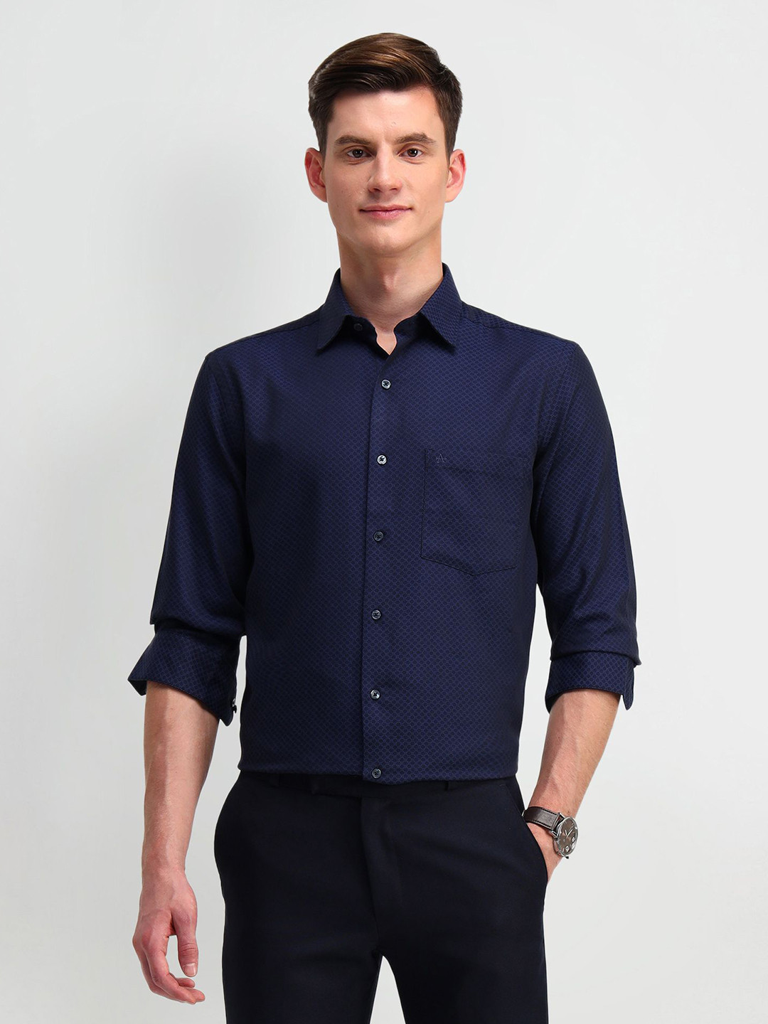 

Arrow Men Classic Spread Collar Geometric Printed Cotton Formal Shirt, Blue