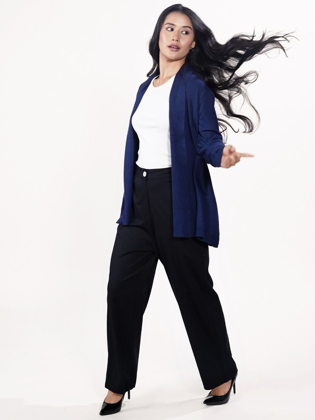 

Zink London Open Front Longline Shrug, Navy blue