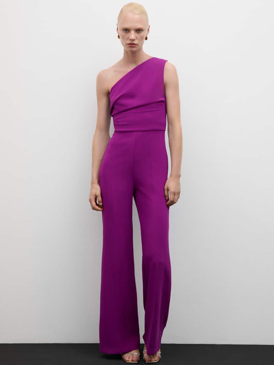 

MANGO One-Shoulder Basic Jumpsuit, Purple