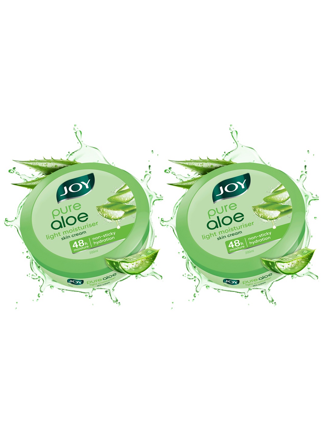 

JOY Set Of 2 Pure Aloe Non Sticky Light Moisturiser Skin Cream For Hydration - 200ml Each, Green