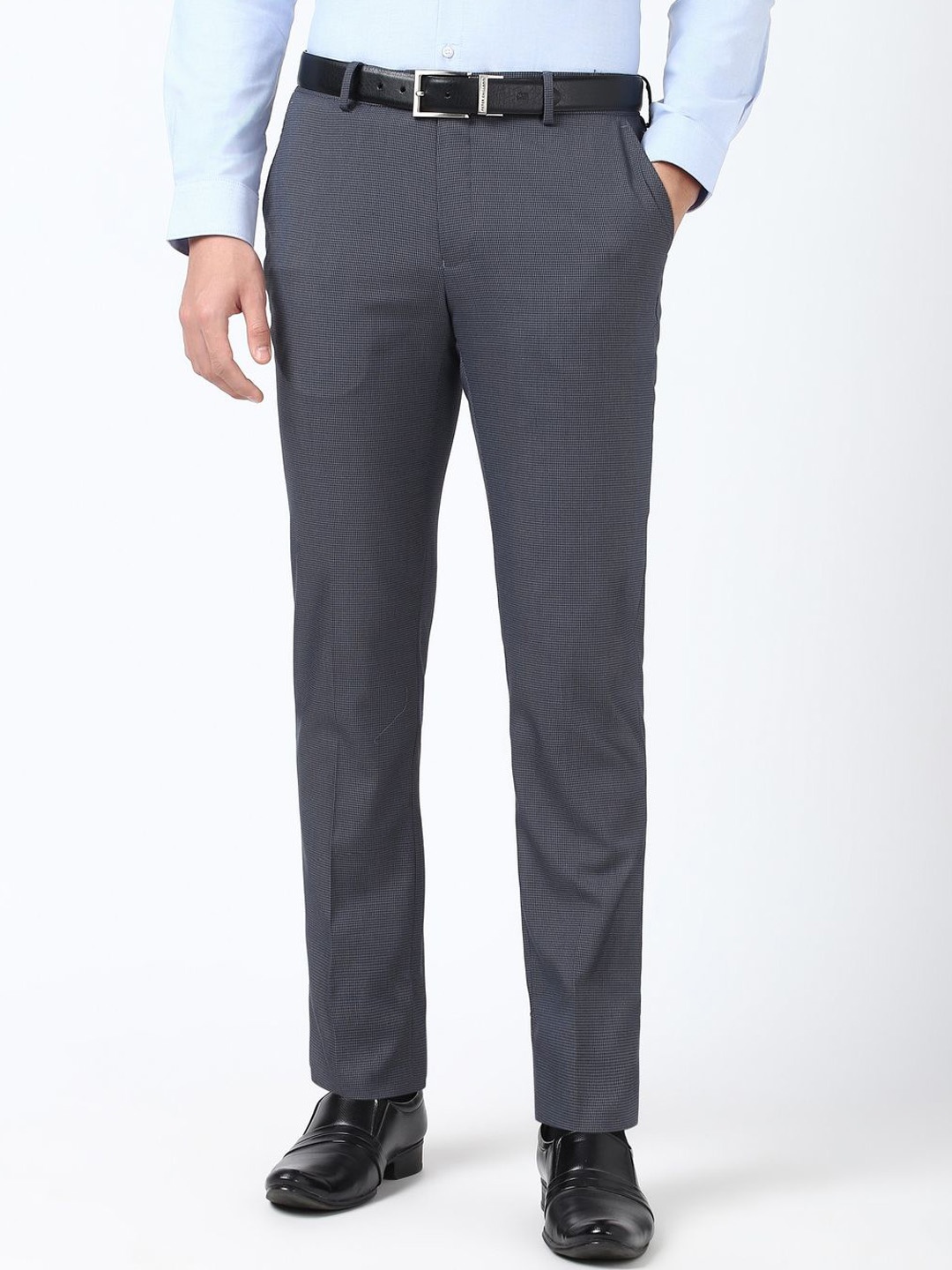 

Peter England Men Checked Slim Fit Trousers, Charcoal