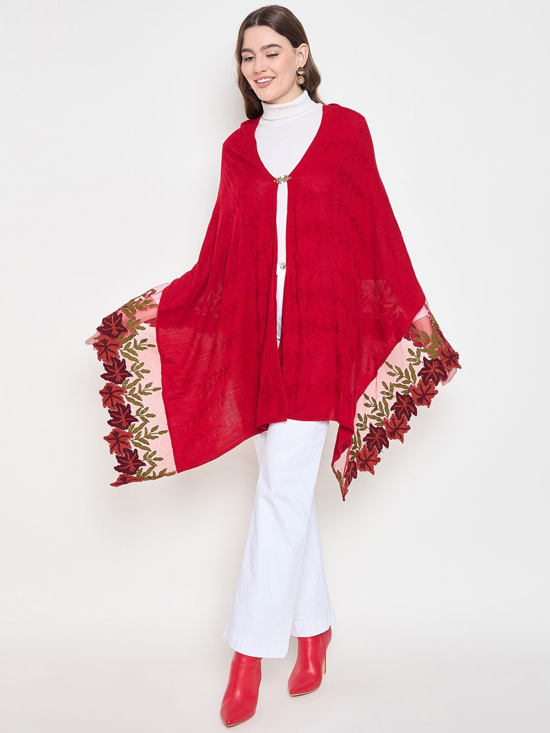 

Knitstudio Floral Printed Shrug, Red