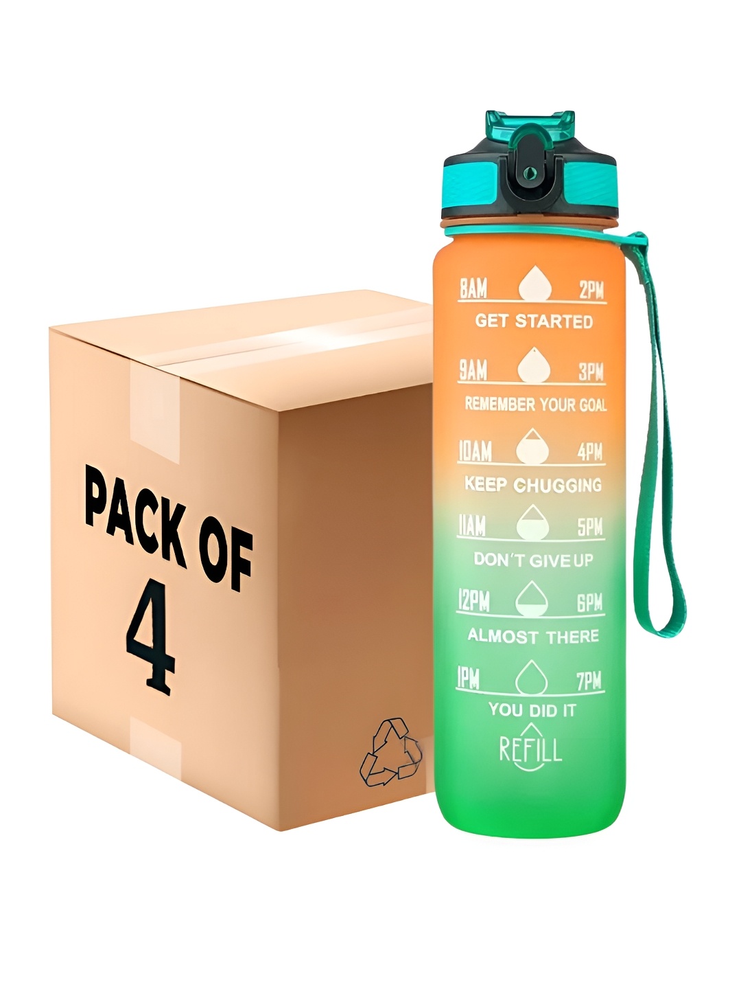 

WELOUR Multicoloured Set of 4 Plastic Water Bottle, Multi