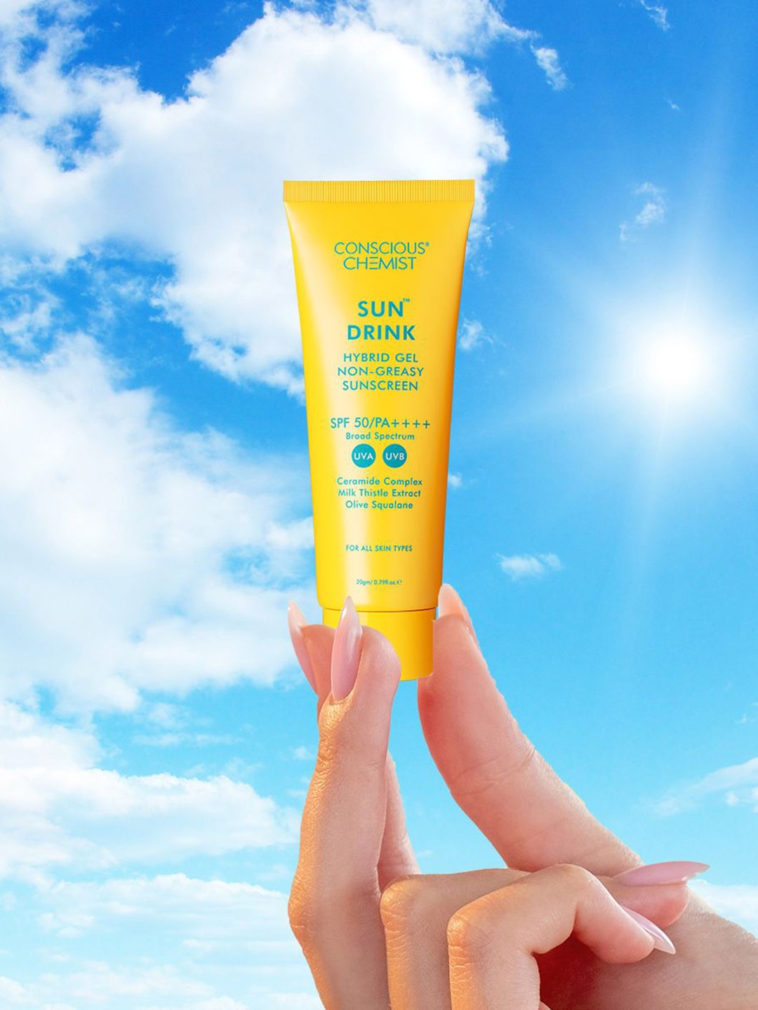 

Conscious Chemist Sun Drink SPF 50 Gel Sunscreen With Ceramides - 20g, Yellow