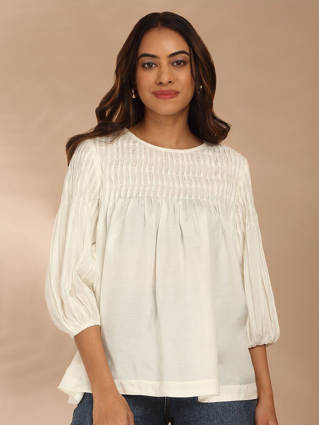 

Likha Women Casual Pleated Tunic, White