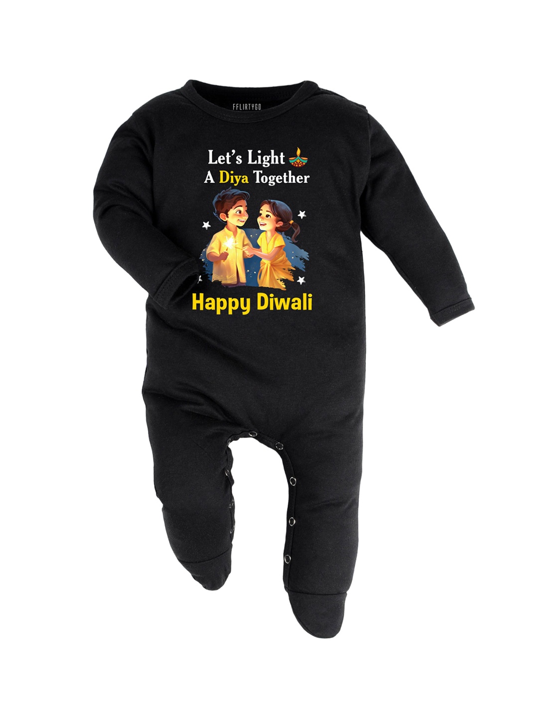 

FFLIRTYGO Unisex Kids Printed Cotton Sleepsuit, Black