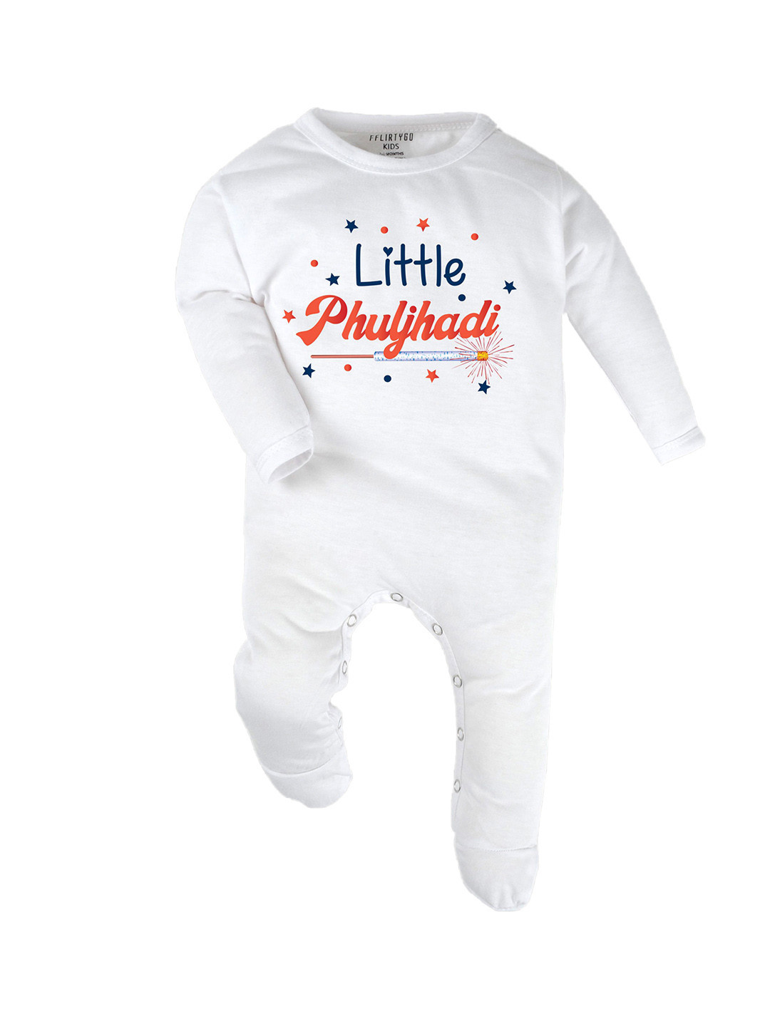 

FFLIRTYGO Kids - Unisex Infants Diwali Romper Baby Wear Printed Sleepsuit, White
