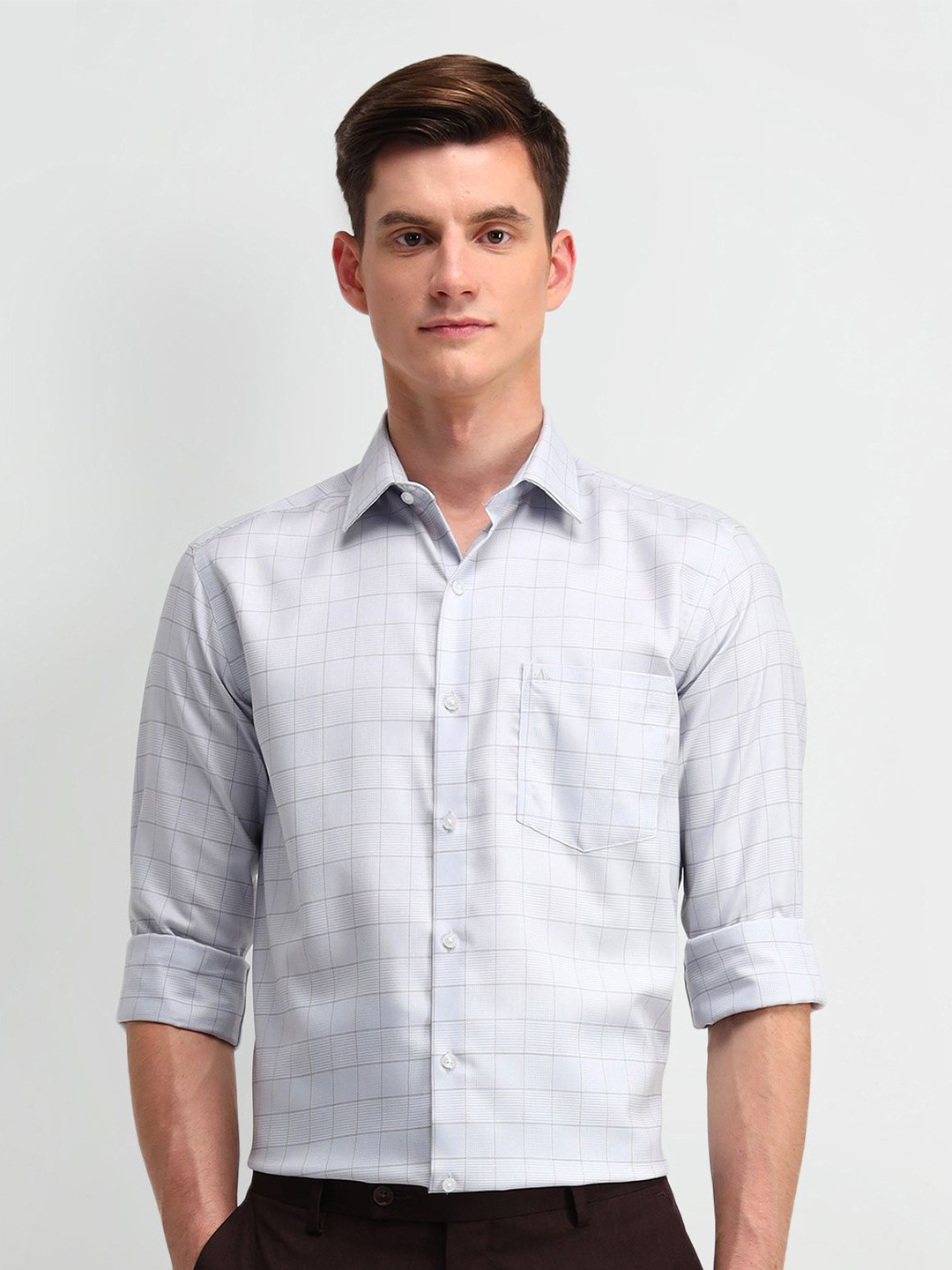 

Arrow Men Manhattan Spread Collar Gingham Checked Cotton Slim Fit Formal Shirt, Grey