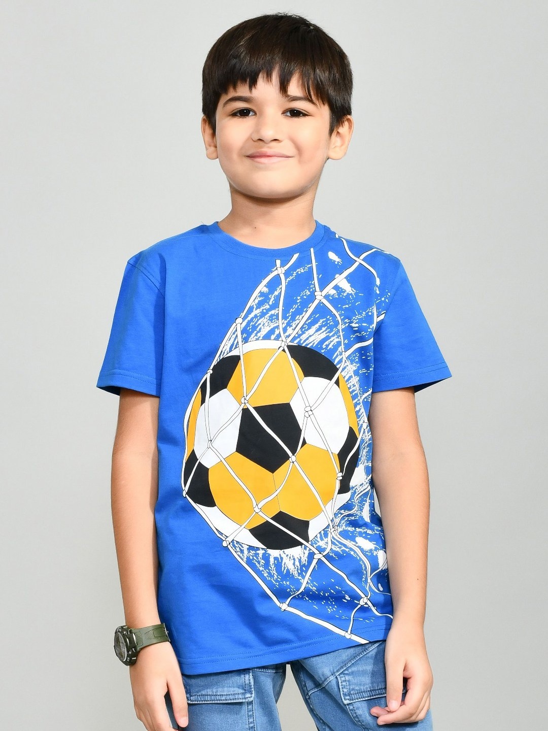 

YOUMAA Boys Bio Finish Graphic Printed Round Neck Pure Cotton T-shirt, Blue