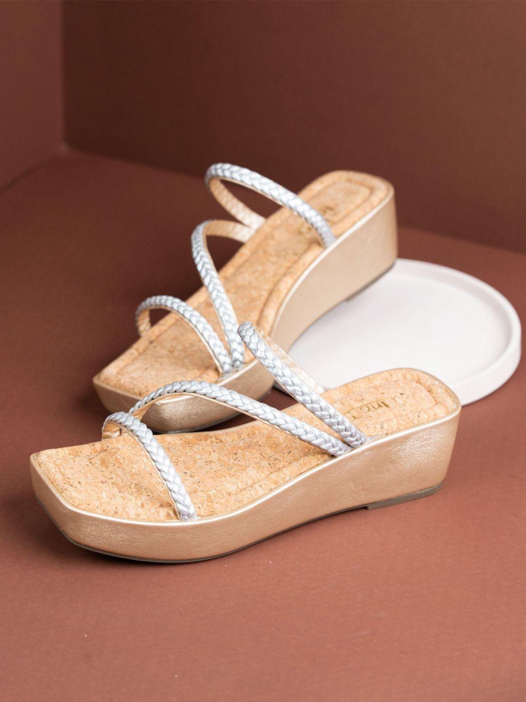 

Inc 5 Striped Party Wedge Sandals, Silver