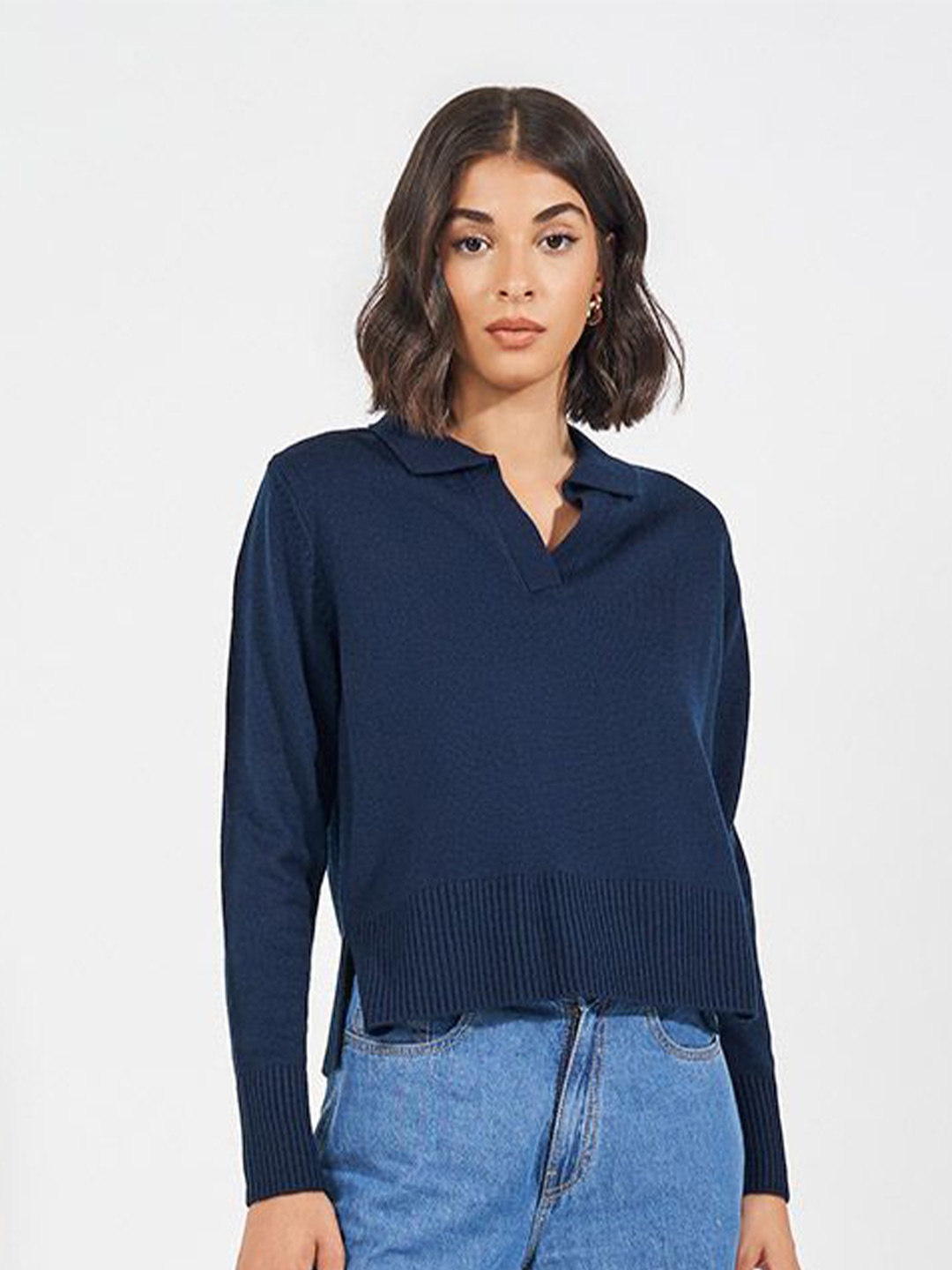 

Styli Women Short Length Regular Fit Pullover Sweater, Navy blue