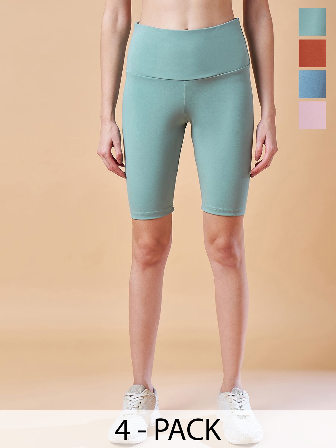 

COLOR CAPITAL Pack Of 4 Women Above Knee Length Gym Tights, Sea green