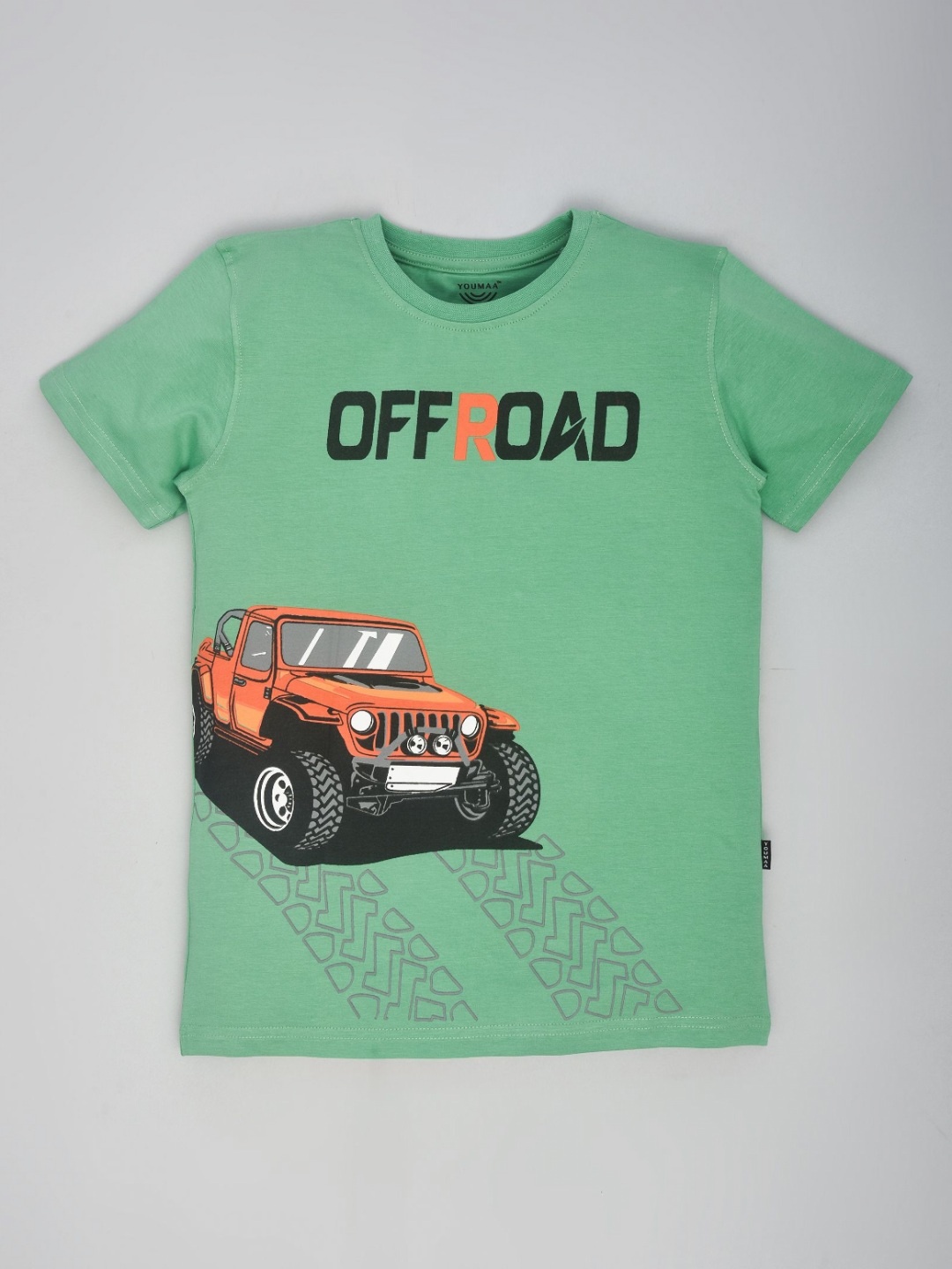 

YOUMAA Boys Bio Finish Graphic Printed Round Neck Pure Cotton T-shirt, Green