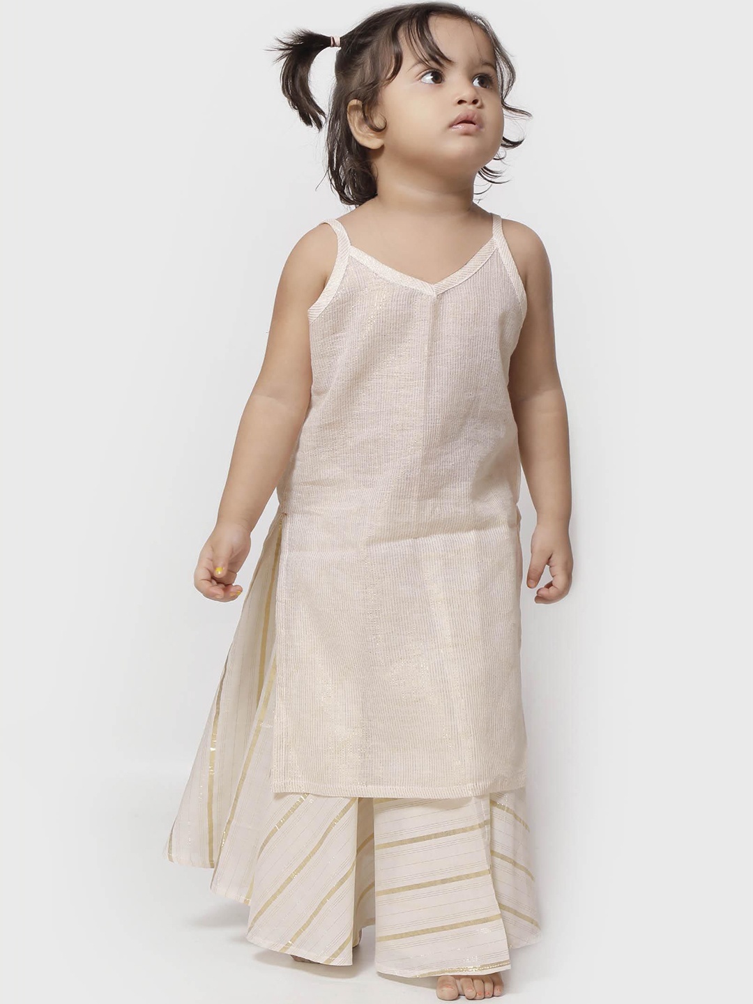 

TJORI Girls Regular Pure Cotton Kurta with Palazzos, Off white