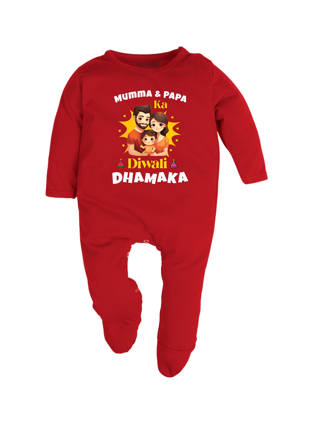 

FFLIRTYGO Unisex Kids Diwali Special Printed Pure Cotton Sleepsuit, Red