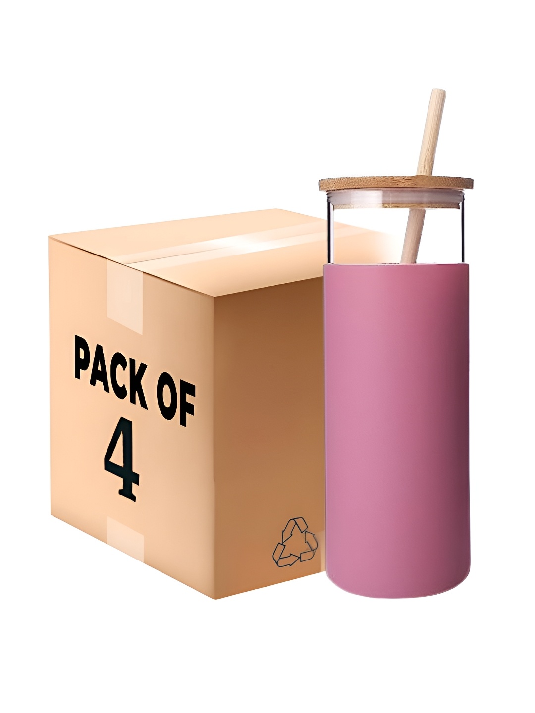 

WELOUR Pink & Transparent 4 Pieces Glass Water Bottle 500ml
