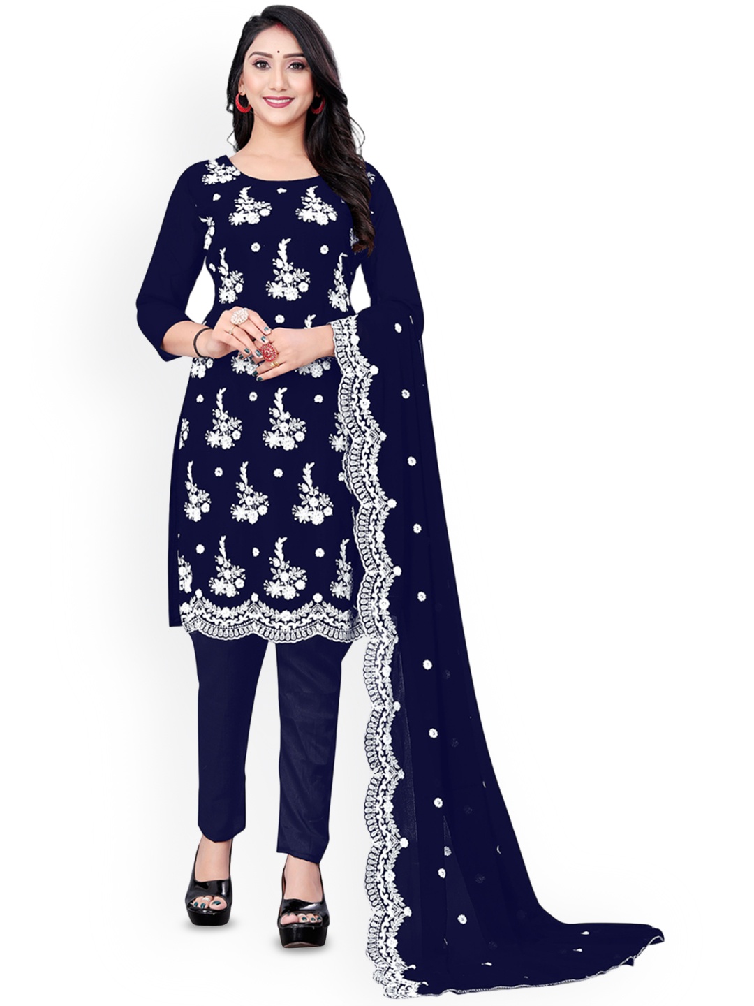 

Maroosh Embroidered Thread Work Unstitched Dress Material, Blue