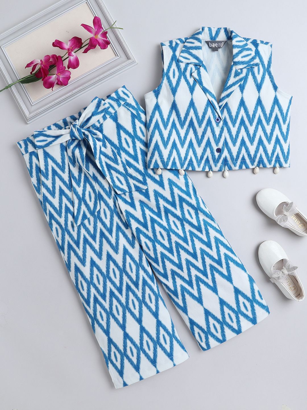 

BAESD Girls Printed Top with Trousers, Blue