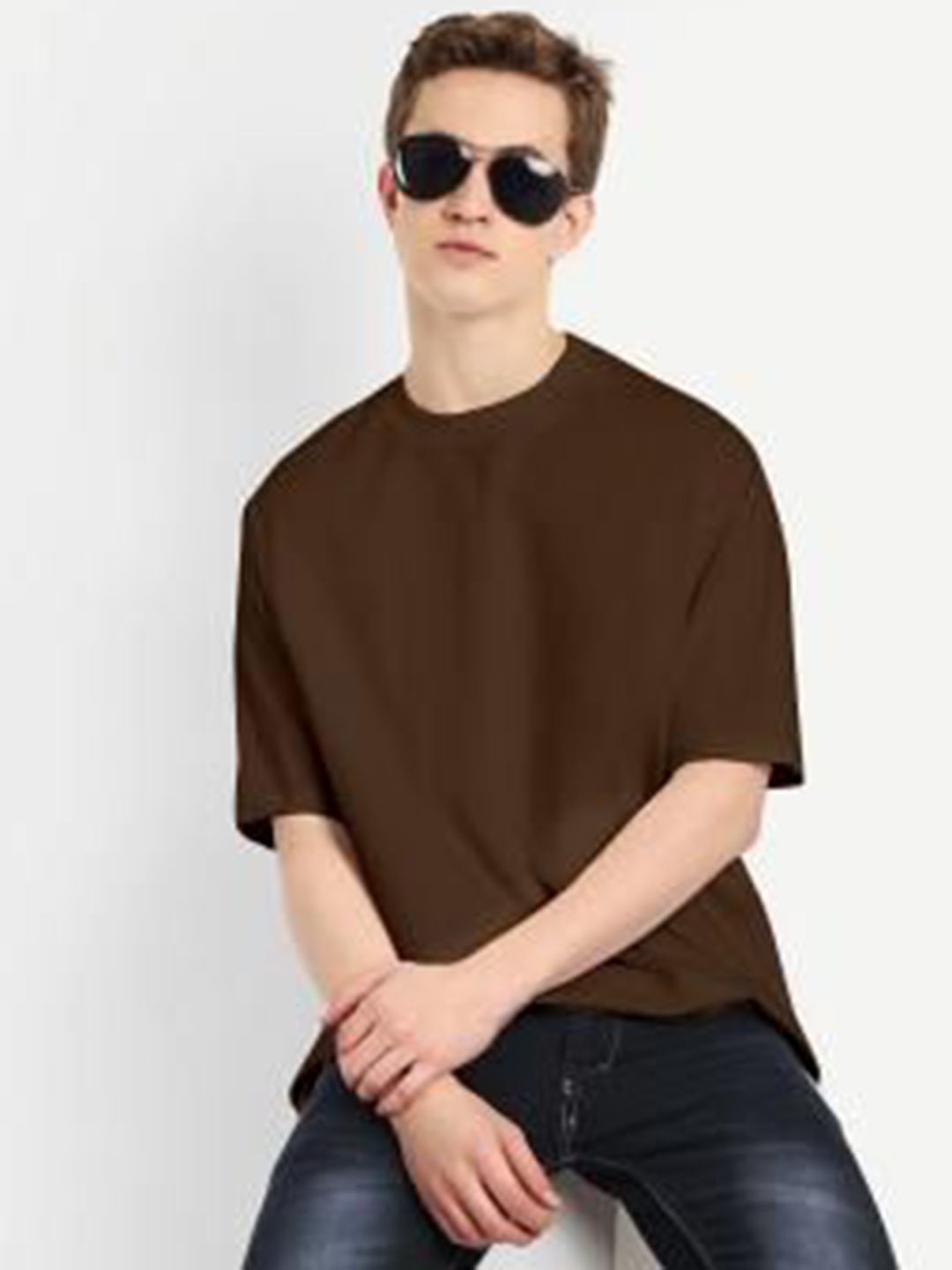 

BLURR Unisex Solid Round Neck Pure Cotton T-shirt, Brown