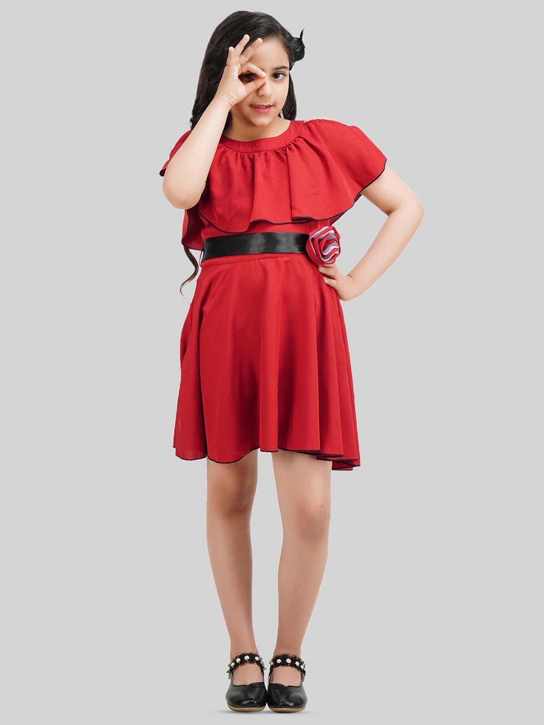 

BEING NAUGHTY Girl's Crepe Fit & Flare Dress, Maroon