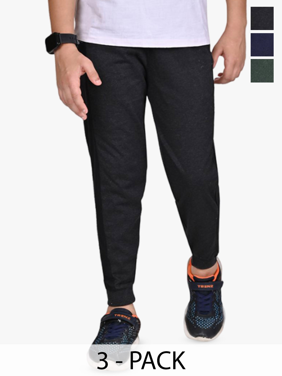 

BAESD Boys Pack Of 3 Solid Cotton Mid Rise Joggers, Blue