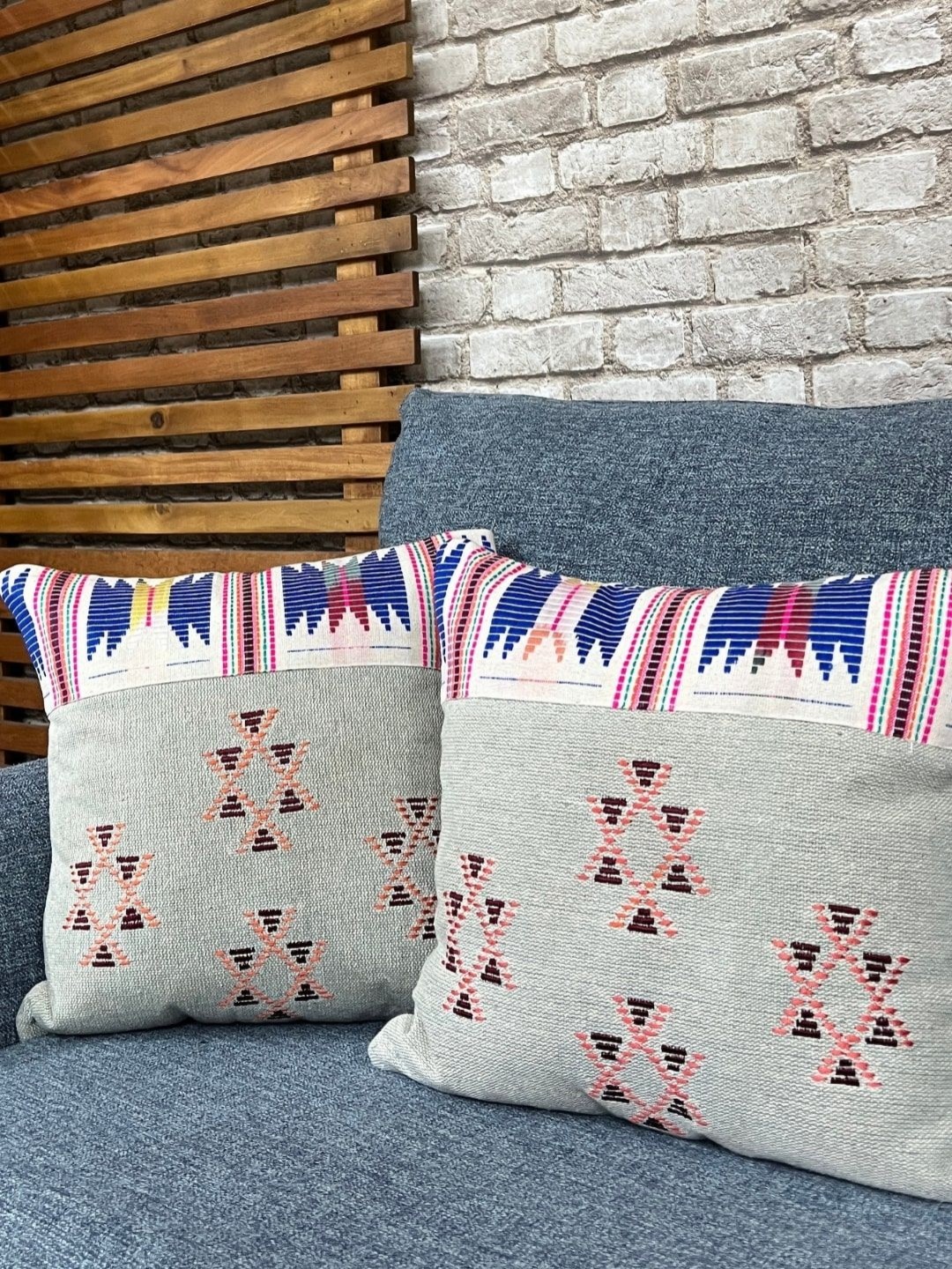 

Lyve Green & Blue 2 Pieces Geometric Embroidered Cotton Square Cushion Covers