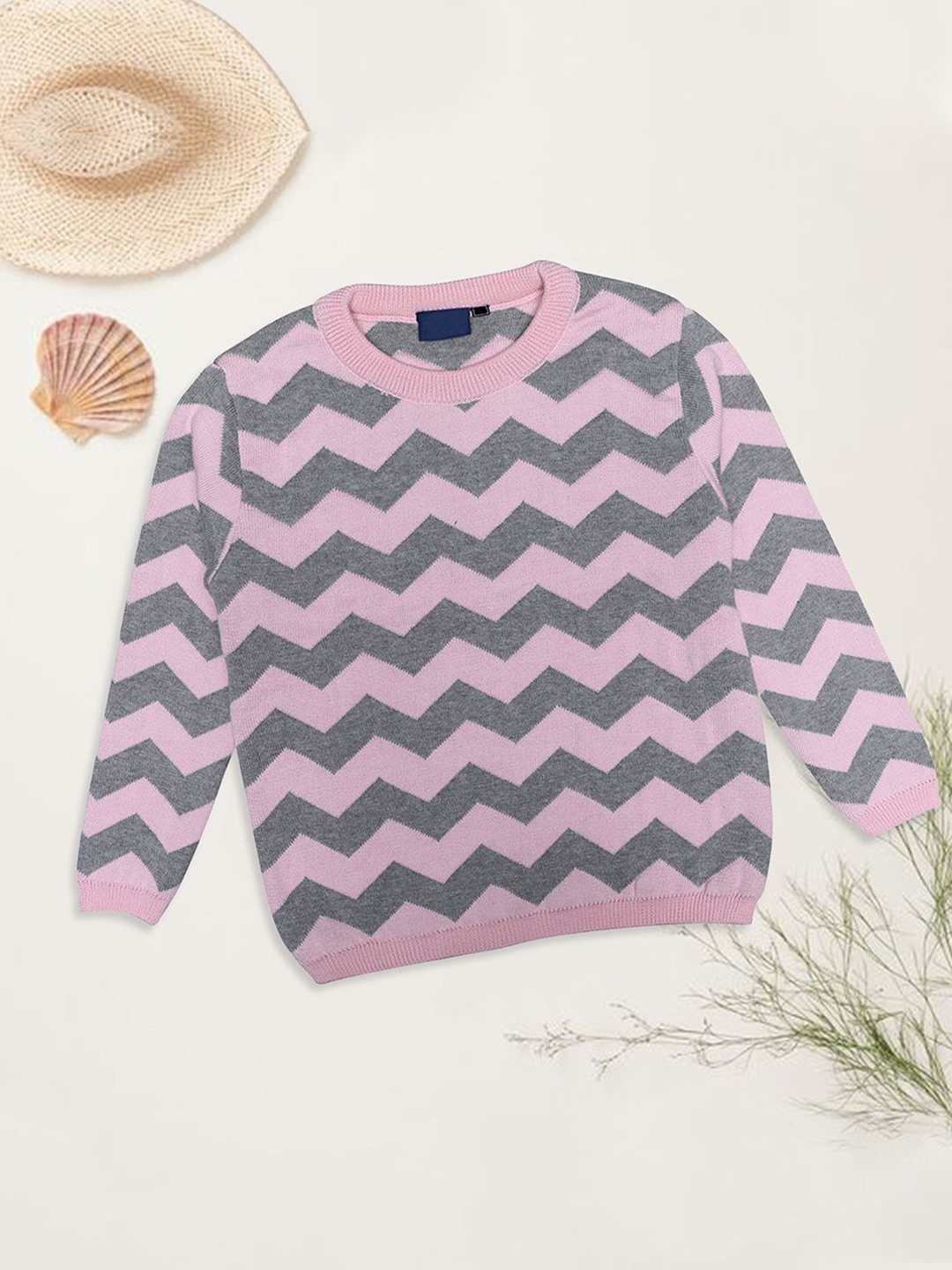 

CHKOKKO Girls Striped Woollen Pullover, Pink