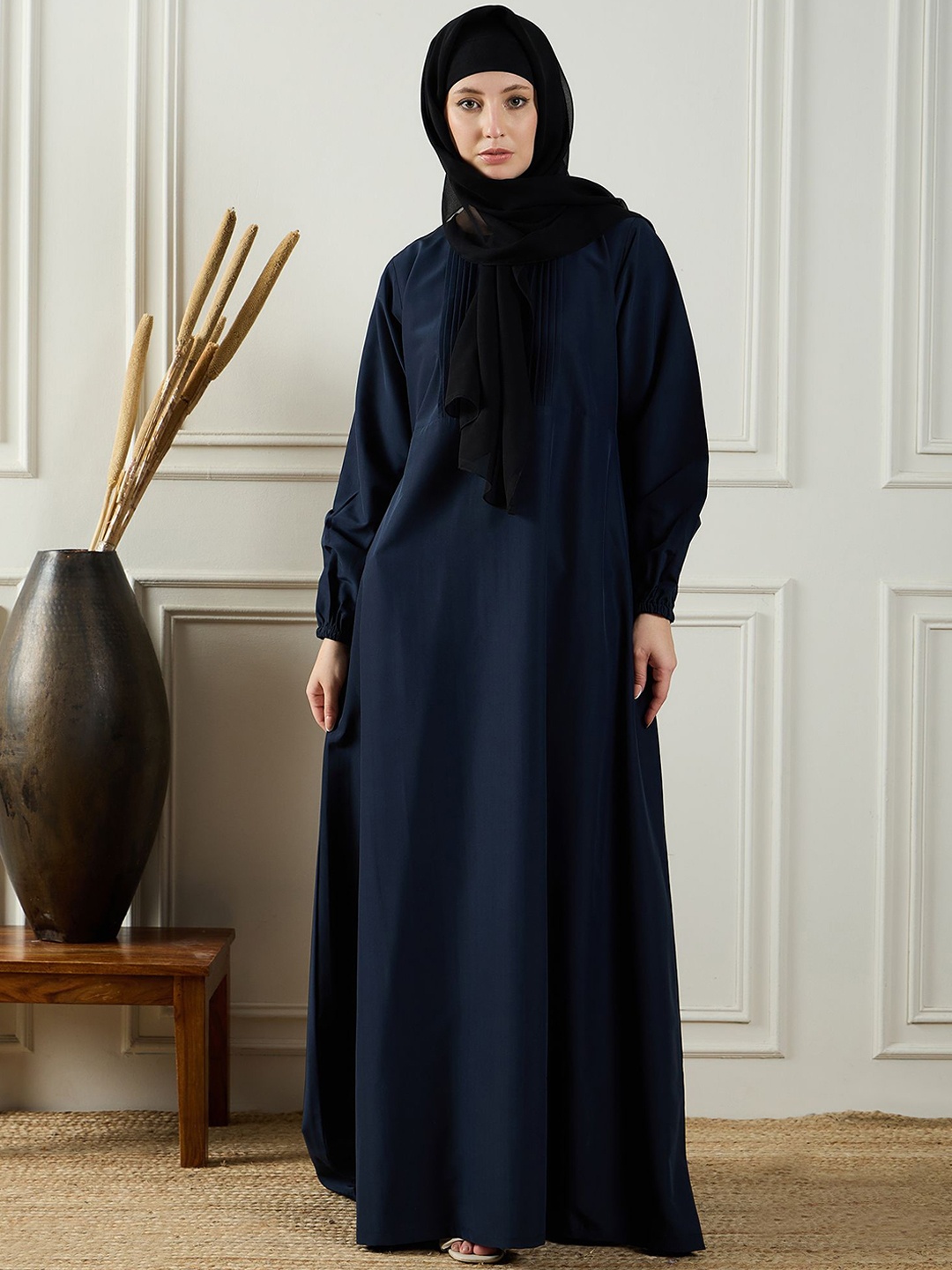 

NABIA Solid Abaya Burqa With Scarf, Navy blue