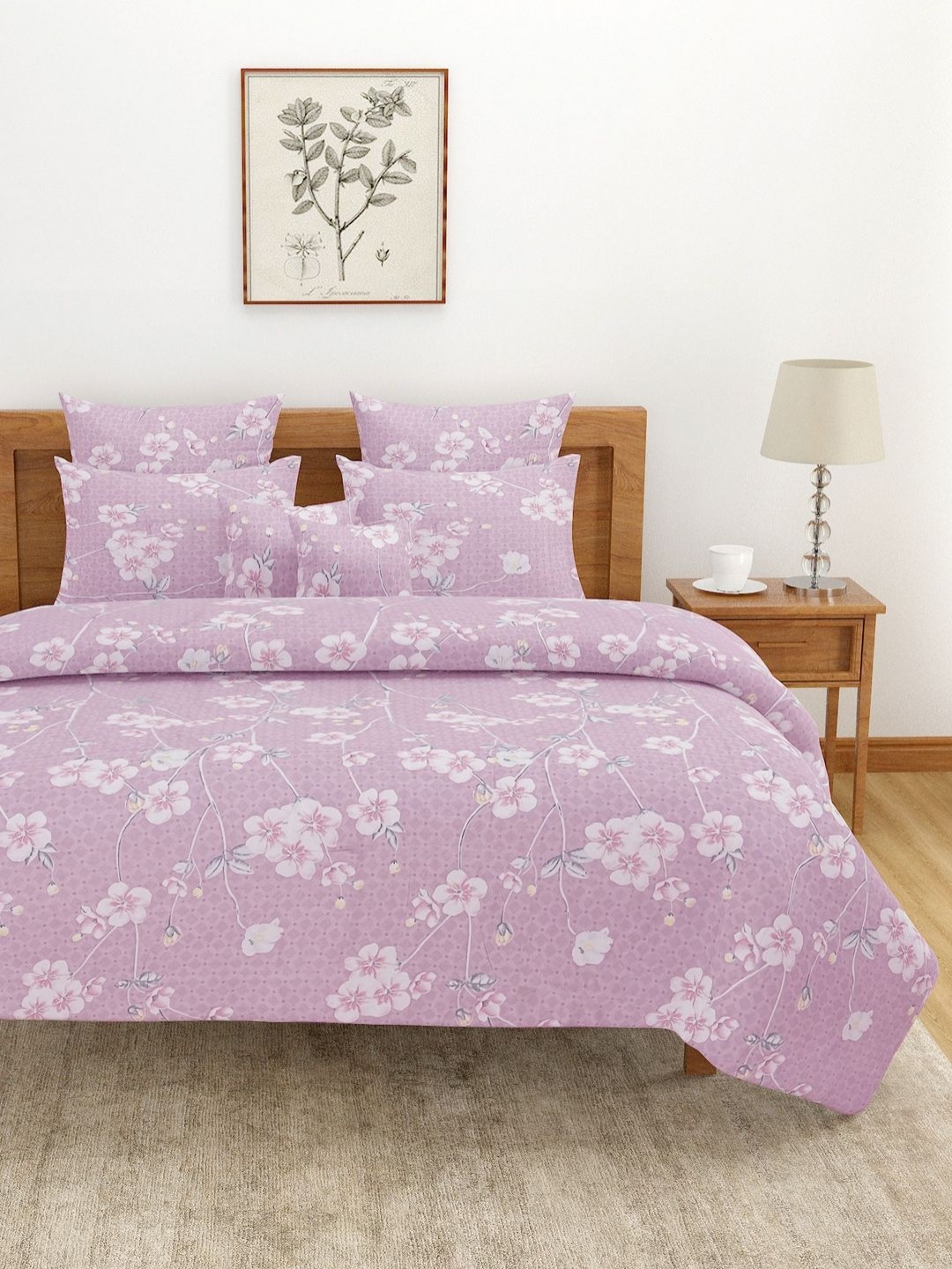 

SWAYAM Purple & White Floral Printed 160 TC King Bedsheet Set 2.28 m x 2.54 m