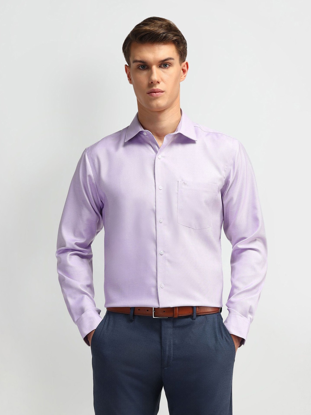 

Arrow Men Classic Spread Collar Solid Cotton Formal Shirt, Lavender