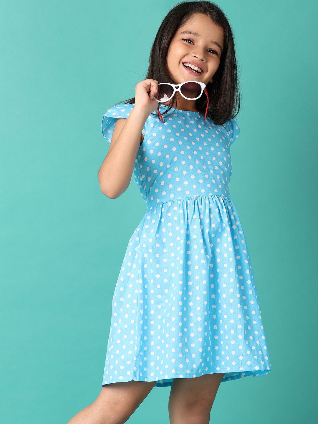 

V-Mart Polka Dot Print Fit & Flare Midi Dress, Blue