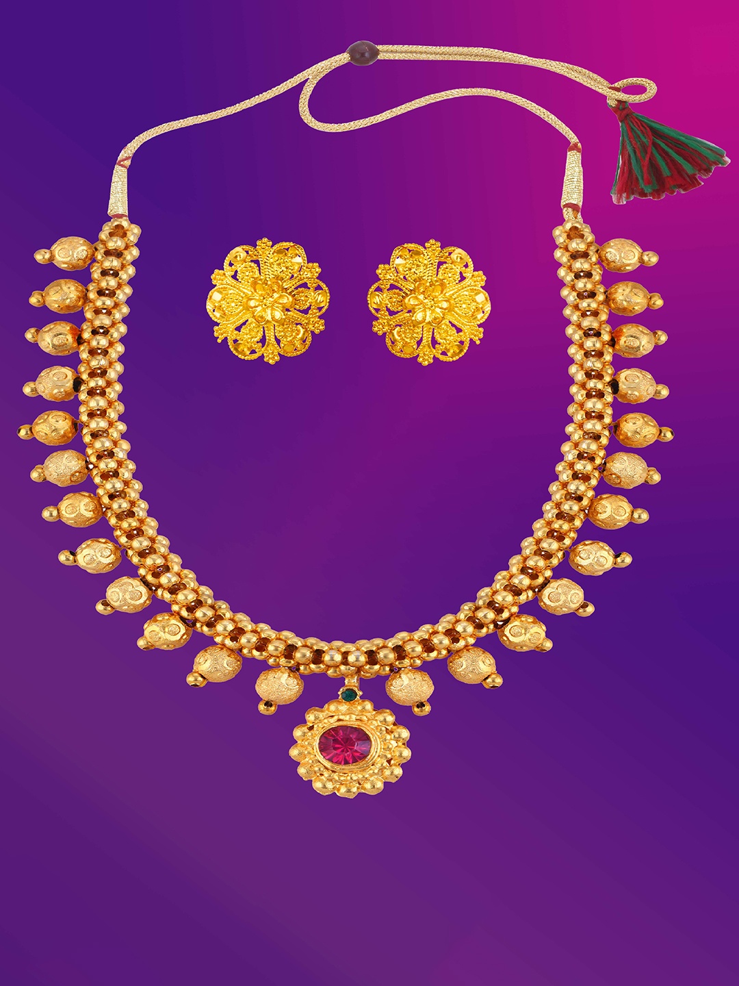 

Lila Gold-Plated Stone-Studded & Beaded Jewellery Set